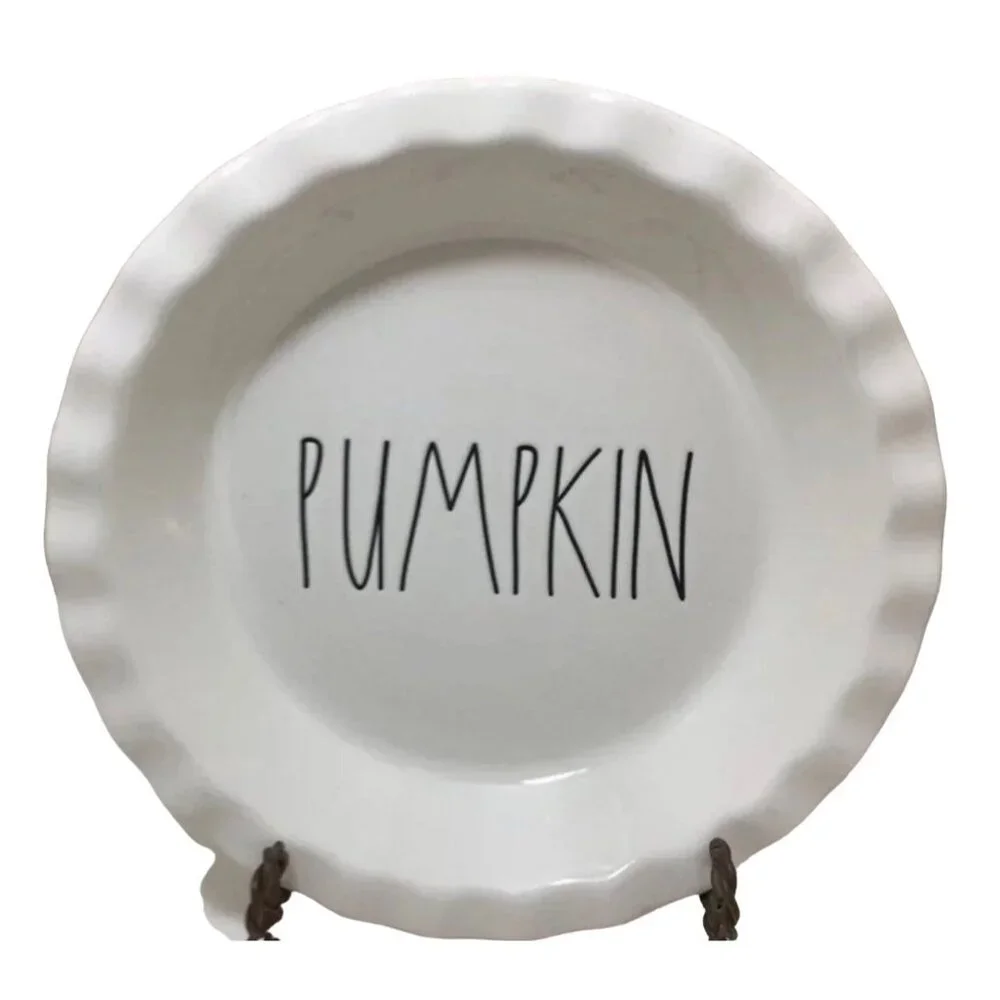 Rae Dunn Pumpkin Pie Plate Artisan Collection Ceramic White Round Fluted Edge‎